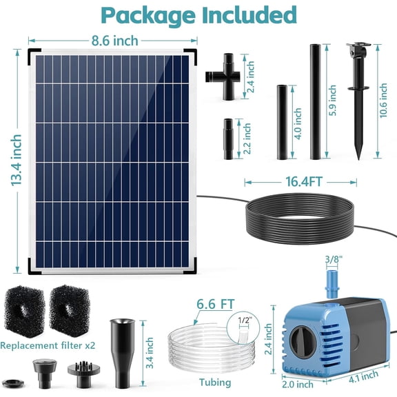 Solar Fountain Pump 12W, Solar Water Fountain Pump with 160GPH Submersible Pump Adjustable Flow for Outdoor Fountain, Pond, Fish Tank, Garden, Pool, Water Features