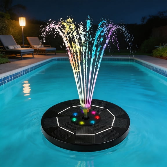 Solar Fountain Pump with Color Changing LED Lights, Solar Powered Water Fountain Pump with 8 Nozzle Modes for Bird Bath Garden Pond Pool Outdoor Decoration
