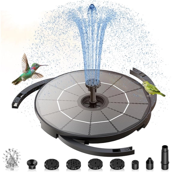Solar Fountain Pump with Windmill & 6 Nozzles 3 Fixed Bracket, DIY Bird Bath Built-in 1000mAh Battery for Outdoor, Garden, Pond, Pool, Backyard and