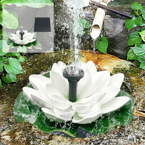 Solar Fountain, Solar Bird Bath Fountains with Flower Base, Floating Landscapes Ornament, Large Powerful Standing Floating Solar Garden Fountains, Outdoor Pool Water Landscapes Leaf Flower Decor