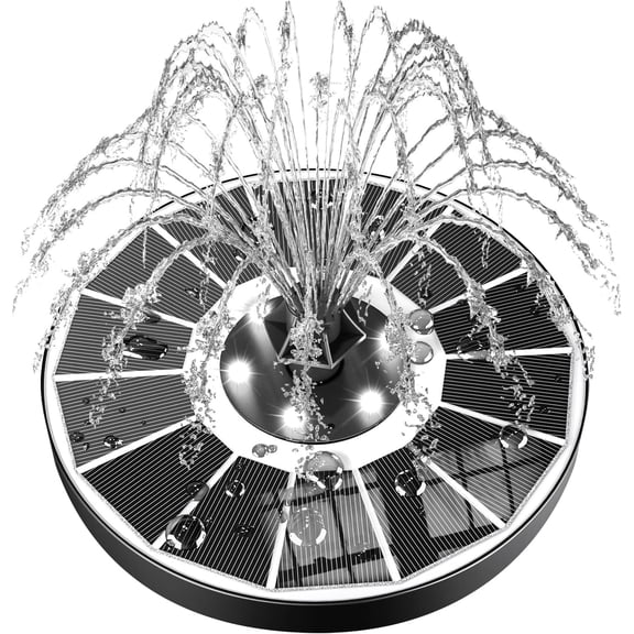 Solar Fountain Upgraded 100% Glass Panel, 3.5W Floating Solar Powered Water Pump Built-in 2000 Battery with 7 Nozzle & 4 Fixer, Solar Bird Bath Fountains for Garden, Pond, Outdoor