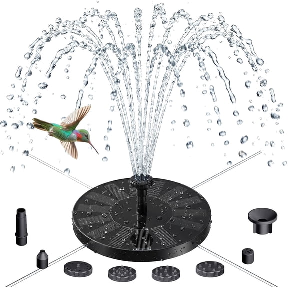 Solar Fountain for Bird Bath, Water Pump with 6 Nozzles, Powered Garden, Pond, Pool, Fish Tank and Outdoor Decor