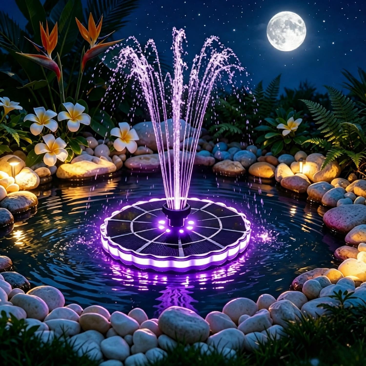 Solar Fountain with RGB LED Lights, 2.6W Solar Powered Water Fountain ...