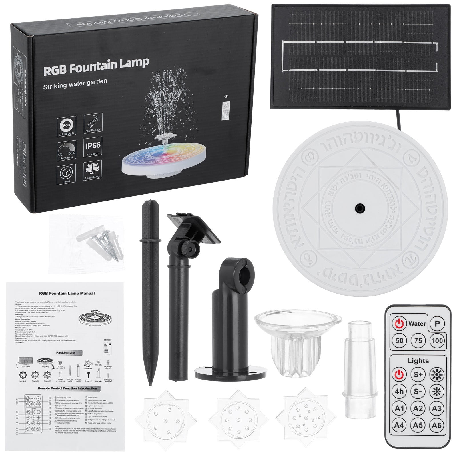 Solar Fountains Pump With Light Six Pointed Star Bird Bath Pump With 3