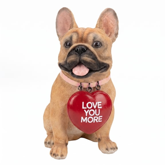 Solar French Bulldog Statue, Glow Collar Love You More Dog Figurine Outdoor Garden Decor