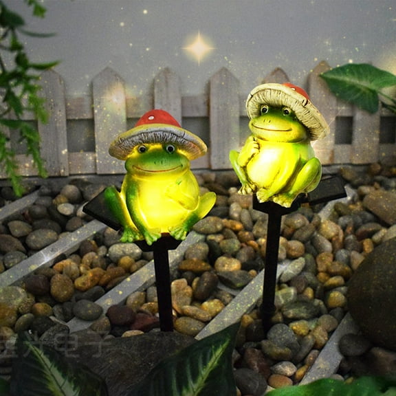 Solar Frog Garden Decor Light - Outdoor Statue with Solar LED Lights for Yard, Lawn, Pond, Patio - Waterproof Resin, 10x7x43cm, Green Decorative Sculpture