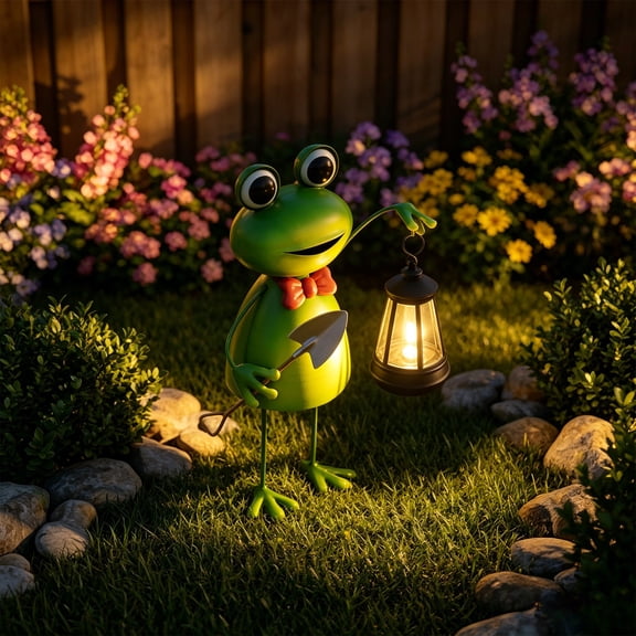 Solar Frog Garden Light, Whimsical Yard Decor, Waterproof Iron Lantern Statue, Outdoor Patio Pathway Ornament, Fairy Garden Decor