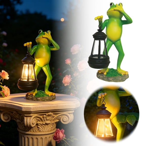 Solar Garden Statue 10" Resin Figurine with LED Lantern Waterproof Outdoor Solar Light for Yard Patio Garden Decor