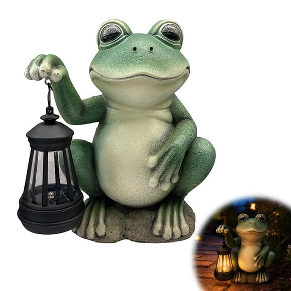 Solar Frog Garden Statue with LED Lantern - Whimsical Hand-Painted Resin Figurine for Outdoor Yard, Patio, Pond Decor - Weatherproof IP65 - Housewarming Gift for Women & Mom
