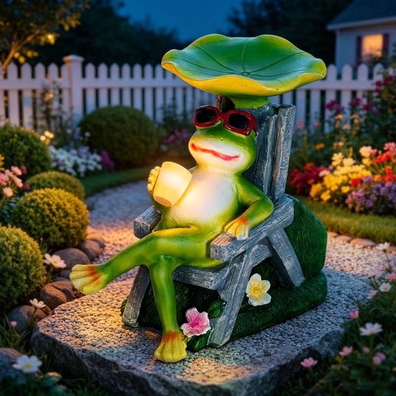OUTONLIFE Solar Frog Garden Statue with LED Lights,Solar Garden Outdoor Statues,Waterproof Outdoor Lawn Ornament,Miniature Frog Decor for Patio, Yard, Lawn, and Porch - Unique Housewarming Gift