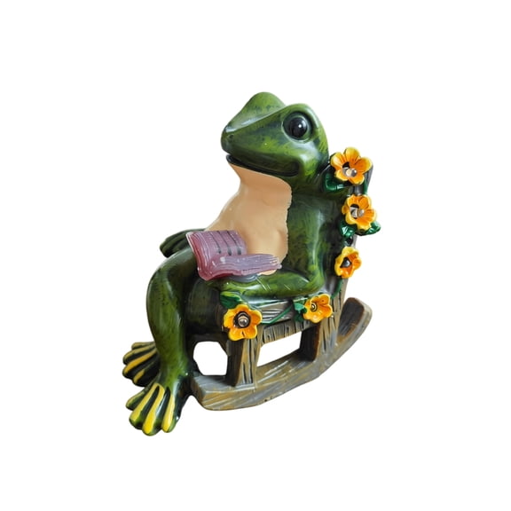 Solar Frog Garden Statue, Resin Rocking Chair Solar Powered Decor Light, 1 Pack Whimsical Rural Style Ornament, for Patio Yard Lawn Porch Outdoor Indoor Home Decoration Festival Gift