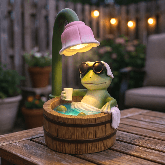 DAK Resin Solar Frog Garden Statue with LED Flower Light, Funny Waterproof Outdoor Garden Decor for Yard Patio