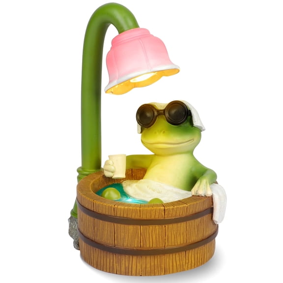 Solar Frog Garden Statue with LED Flower Light, Funny Solar Powered Frog Outdoor Garden Decor, Waterproof Resin Yard Patio Lawn Decorative Light