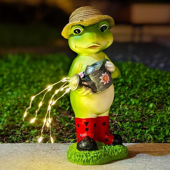 Solar Frog & Mushroom Couple Statue, Outdoor Garden Decor with Romantic Lights, Sculpture Set for Lawn, Yard, Patio with Anti-Tip Stakes (Watering Frogs)