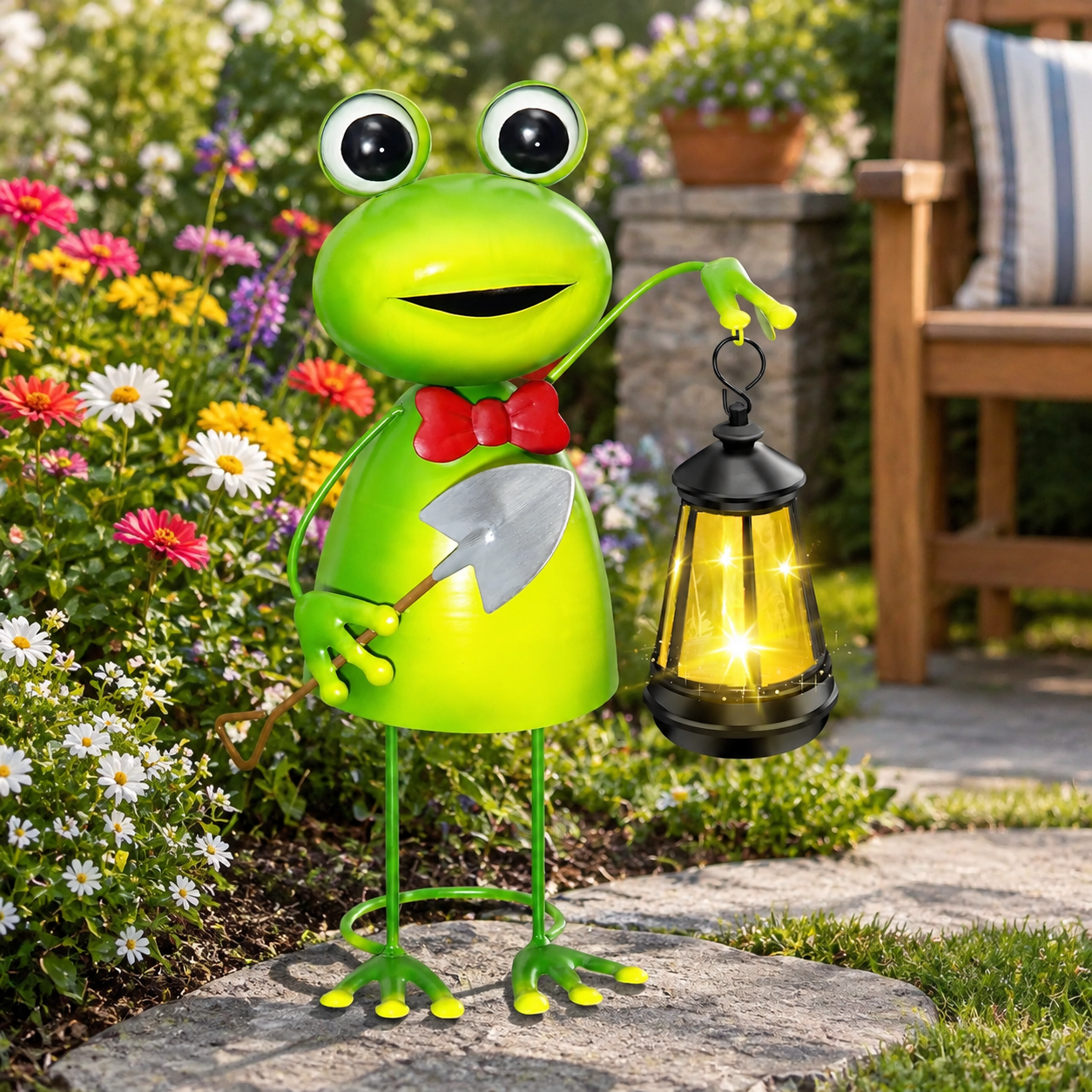 Large Toad Statue Solar Frog With Lights Garden Statue, Metal Outdoor Decor for Patio ...