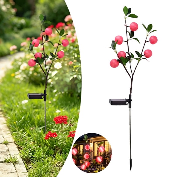 Solar Fruit Tree Stake Lights Realistic Fruit Led Solar Garden Lamp Adjustable Branch Outdoor Light For Yard Patio Lawn Flower Bed(Red-76.2Cm)