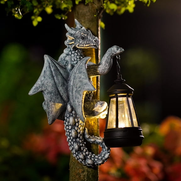 Solar Garden Decor Dragon Tree Hugger - Garden Statues for Outside Yard Whimsical Art