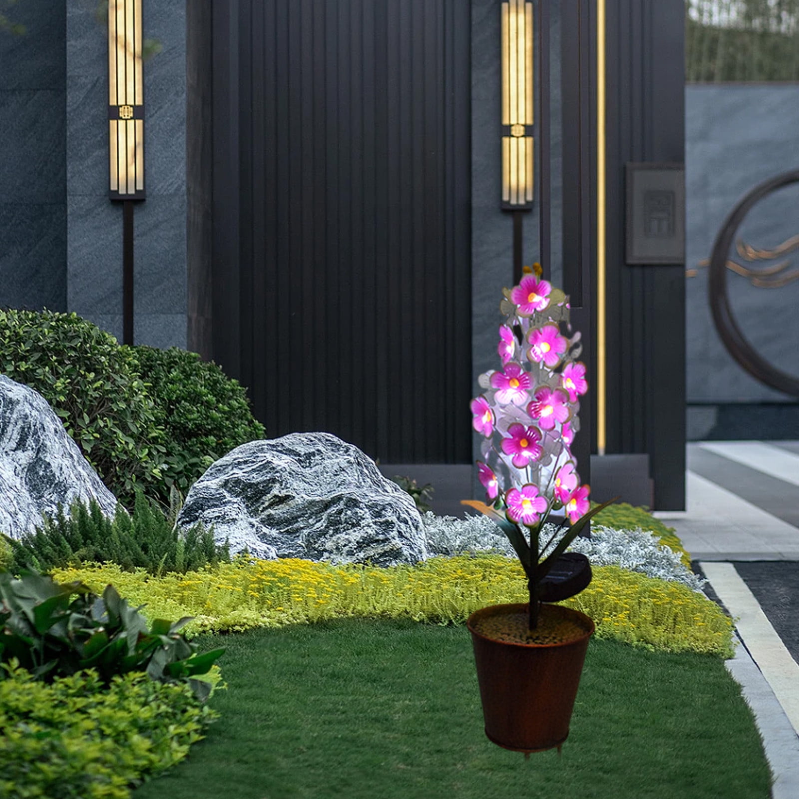 Solar Garden Decor Lights Outdoor Waterproof,Solar Powered Pathway Landscape Lighting,Vintage Solar Garden Lights,Artificial Flower with Plant Pot,Solar Powered Light for Outdoor Patio Pathway Decor