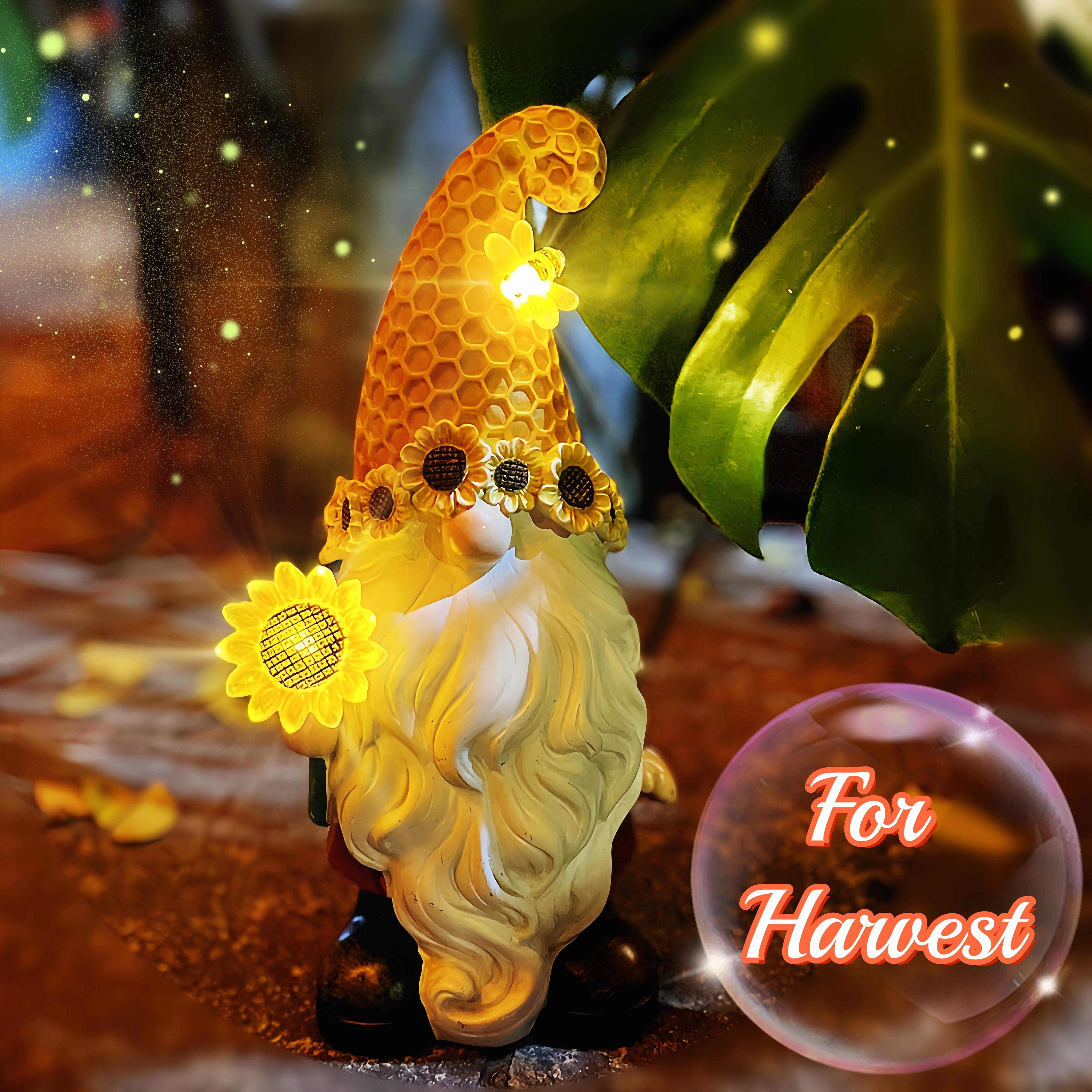 Solar Garden Decor Resin Gnome Statue Sunflower Gnome Sculptures for Harvest Festival Christmas New Year Housewarming Gifts Outdoor Outside Decorations for Yard Patio Garden Lawn