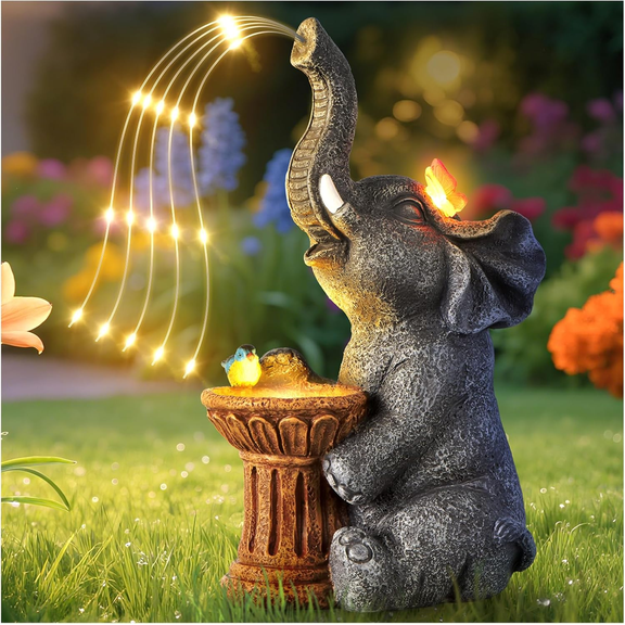 Solar Garden Decor Watering Elephant, Outdoor Statue Solar Light Decoration, Housewarming Gift, Birthday Gift for Women, Mom, Grandma