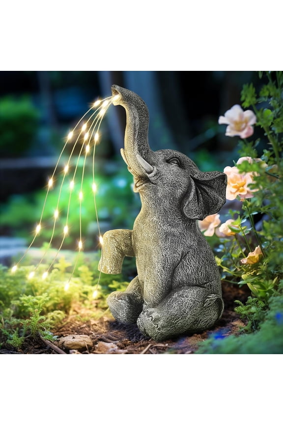 Solar Garden Decor Watering Elephant Statues Outdoor, Birthday Gifts for Women Mom Grandma Senior Elder, Ornament Balcony, Garden, Patio, Yard, Lawn (Constant Lights Only)