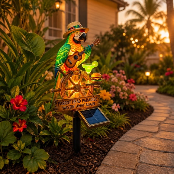 Solar Garden Decor, Yard Decorations Outdoor, Outdoor Solar Decorations, Summer Outdoor Decor, 18X6 Inch Parrot Paradise Garden Stake for Backyard, Pool Side, and Beach House