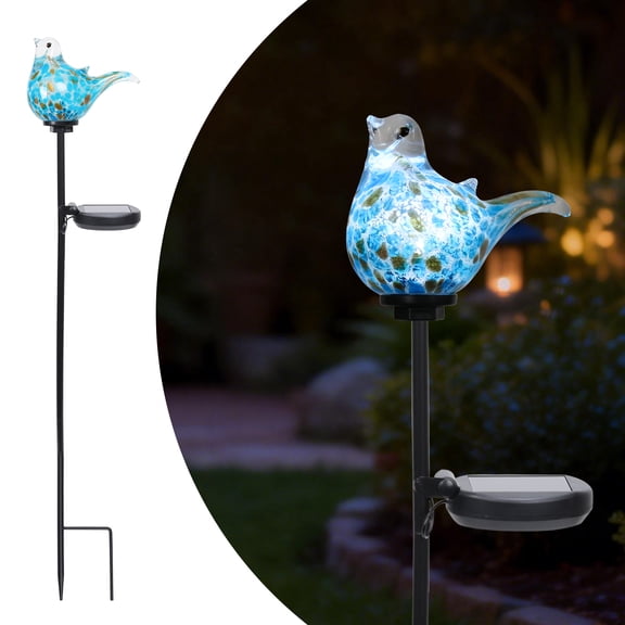 Solar Garden Decoration Outdoor Bluebird Lights, Hand Blown Glass Waterproof Solar Light Stake Decorate Paths, Pathways, Lawns and Yards Art for Mom Gifts