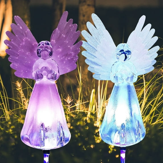Solar Garden Decorative Lights Outdoor,Solar Stake Light with Fiber Optic Angel Decorative Lights,for Pathway Patio Yard Deck Walkway Christmas Decoration-2 Pack