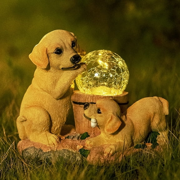 Solar Garden Dog Statue Light, Outdoor Puppy Figurine Resin Decoration for Garden Patio Pathway Yard Lawn Gifts