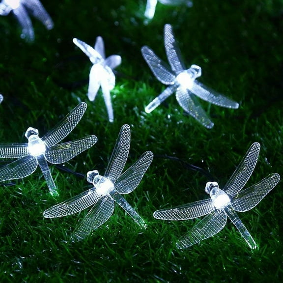 Solar Garden Dragonfly String Lights, 6m 30LED Dragonfly String Light Solar Outdoor String Lights with 8 Mode Waterproof for Yard