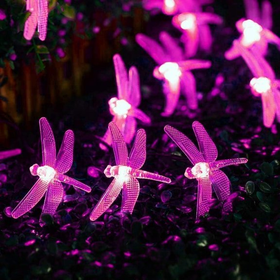 Solar Garden Dragonfly String Lights, 6m 30LED Dragonfly String Light Solar Outdoor String Lights with 8 Mode Waterproof for Yard