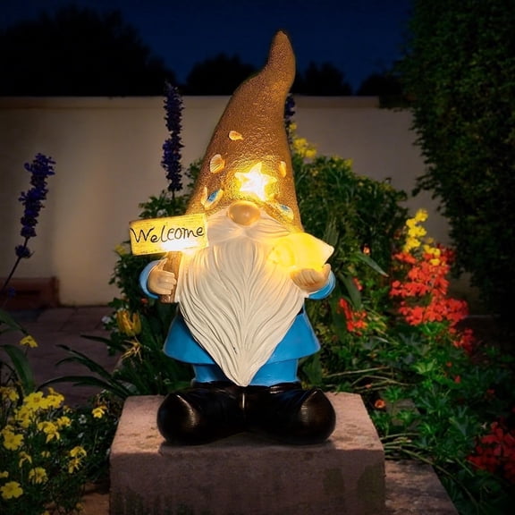 BAOPAI Solar Powered Light Up Garden Gnome Statue with LED Lights ...
