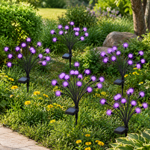 Fire Fly Packing Solar Garden Firefly Lights, 6 Pack, Purple, Outdoor Waterproof Swaying ...