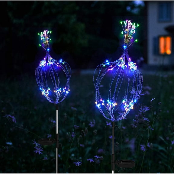 Solar Garden Firework Lights, 2 Pack 150 LED 2 Lighting Modes Multicolor Outdoor Waterproof Firework Solar Garden Decorative Lights for Walkway Pathway Backyard Patio Yard Christmas Decoration