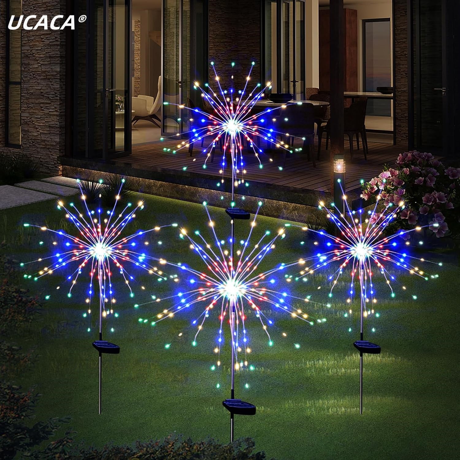 Colorful 120 LED Solar Firework Garden Lights, 4 Pack