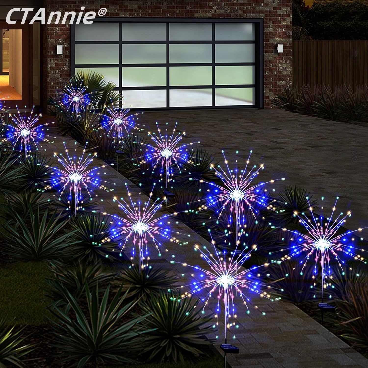 Solar Garden Firework Lights Outdoor Waterproof 6 Pack, 120 LED Sparklers, Colorful, for Patio, Backyard, Sidewalk, Christmas, Parties