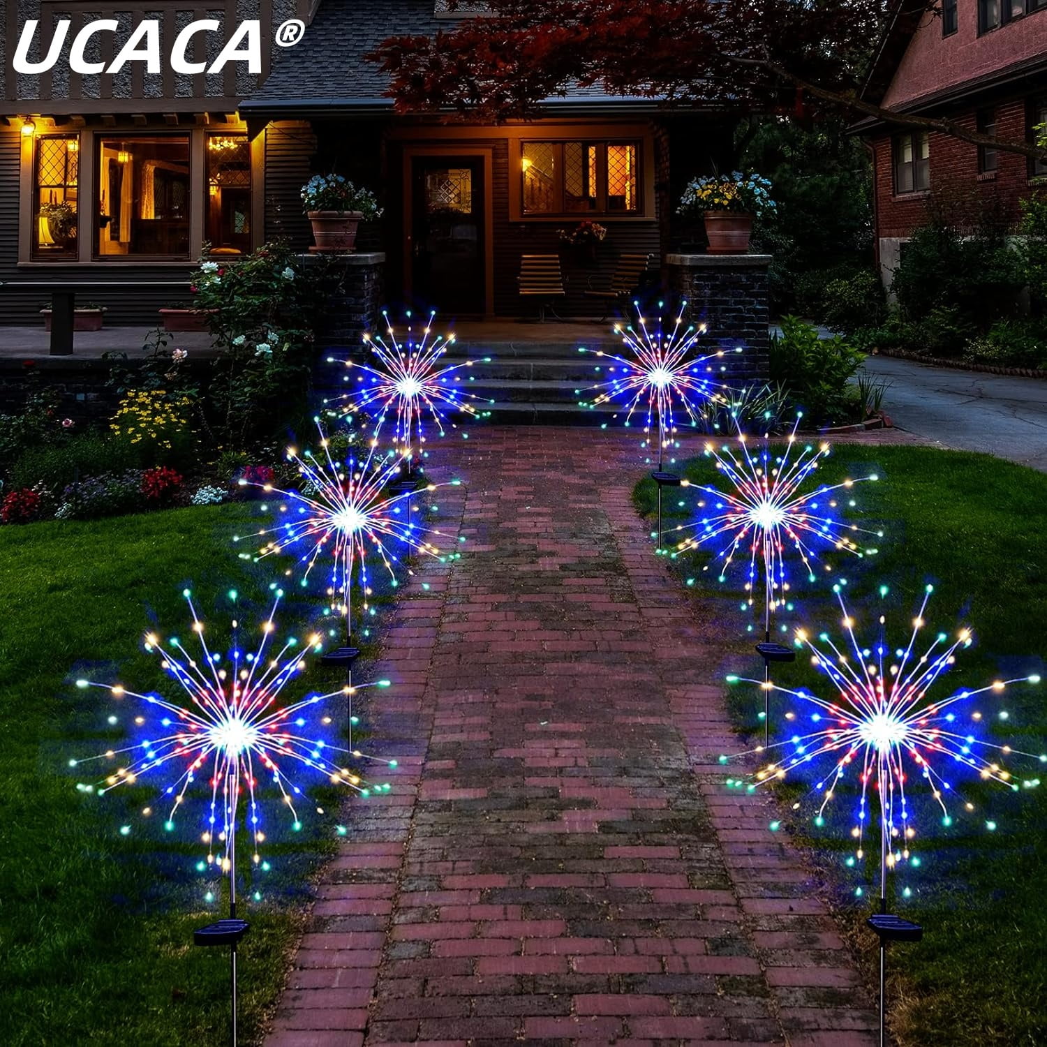 Solar Garden Firework Lights Outdoor Waterproof 6 Pack, 120 LED Sparklers, Colorful, for Patio, Backyard, Sidewalk, Christmas, Parties