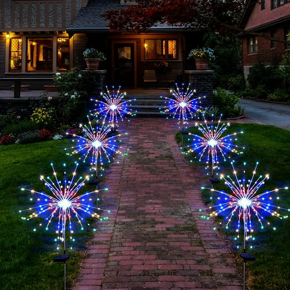 Solar Garden Firework Lights Outdoor Waterproof 6 Pack Solar Powered Art Stake Twinkle Lighting for Outside Decor, 120 LED Sparklers String Lights for Yard Pathway Patio Party Decorations (Warm White)