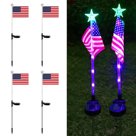 Solar Garden Flag Light | LED Outdoor Yard Decor | Colorful Gradient, Waterproof, Auto On/Off, Stainless Steel, ABS, Fabric | Multicolor | 2-Pack | 25.5 in