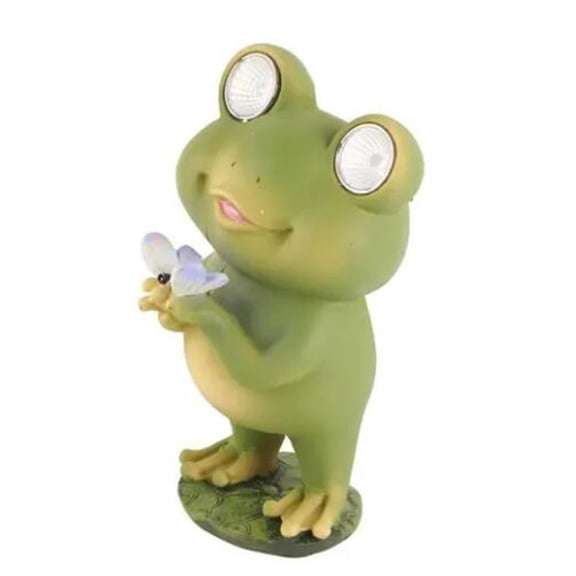 Solar Garden Frog Statue with LED Light, Resin Outdoor Frog Figurine with Solar Panel, Waterproof Lawn Ornament for Patio, Yard, Pathway, Porch, Villa Garden