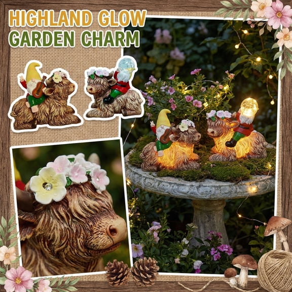 Solar Garden Gnome Riding Ox Statue with LED Light, Solar Powered Outdoor Garden Figurine Decor for Yard Lawn Patio Courtyard Landscape Decoration, Weather Resistant Garden Statue Ornament