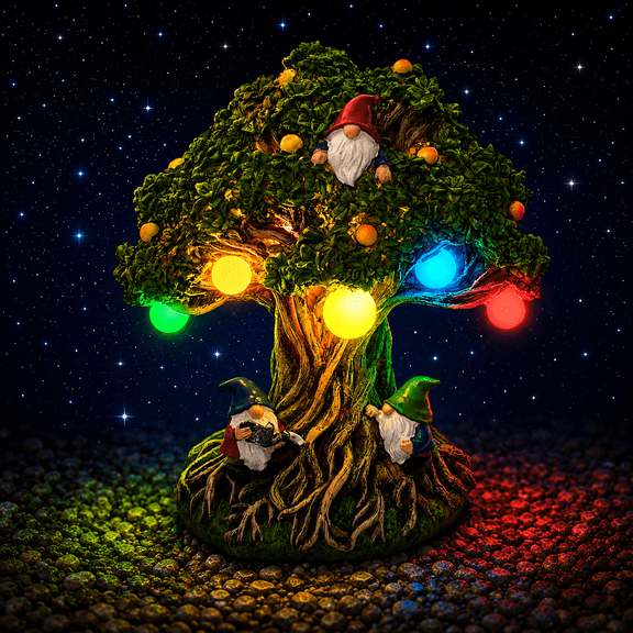 Solar Garden Gnome Statue with Tree of Life Design, Waterproof Outdoor Solar Yard Art Lawn Decor, Unique House Warming Birthday Gift for Mom, Grandma, Women & Garden Lovers