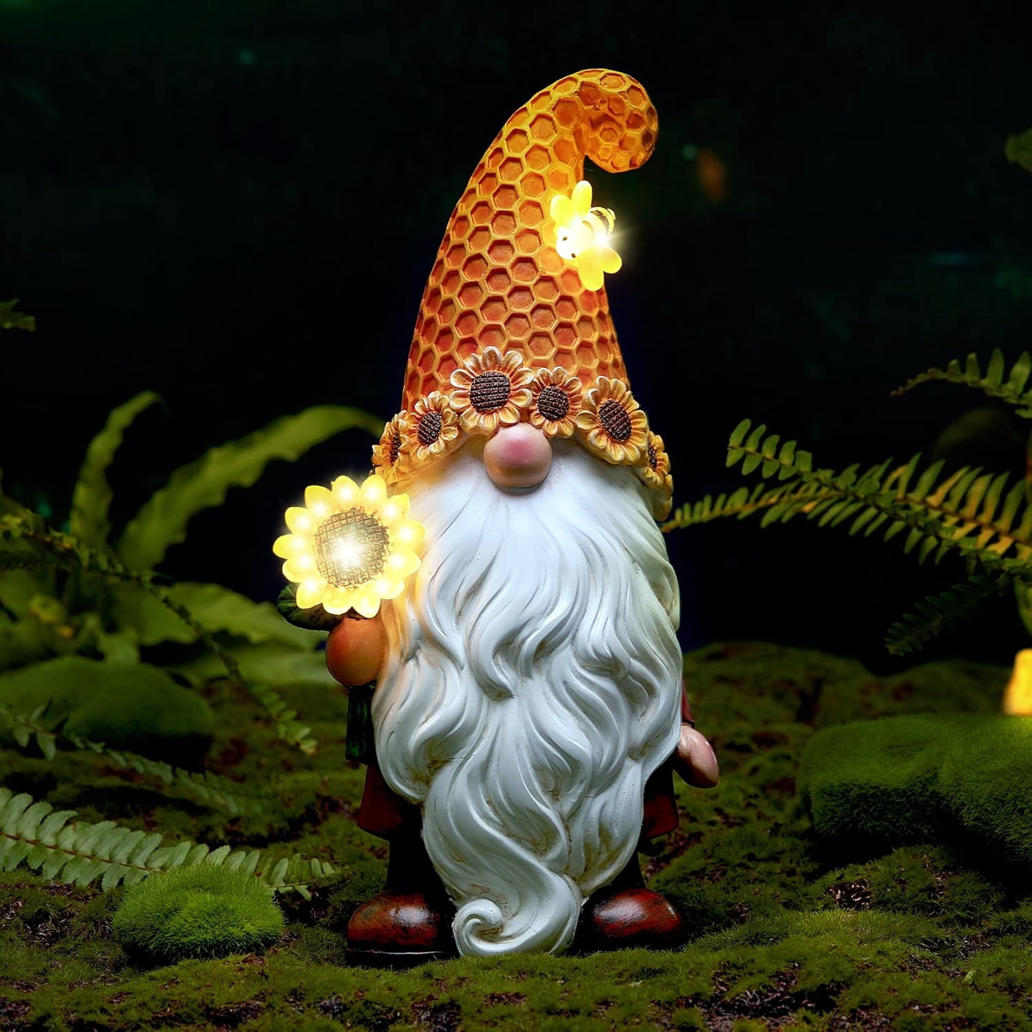 Solar Garden Gnomes Outdoor Sunflower Gnome Statue with LED Lights for ...
