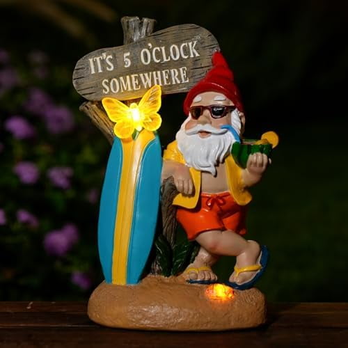 Solar Garden Gnomes Statues Outdoor Funny,Decorations for Yard Backyard Balcony Porch Lawn,Decor Gifts with LED Light for Mom Grandma