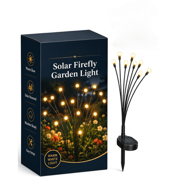 Solar Garden LED Firefly Light, Solar Powered Outdoor Swaying Decorative Light with Dynamic Glow, Waterproof Auto Switch Landscape Lighting High Flexibility Iron Wire & Heavy Bulb Base