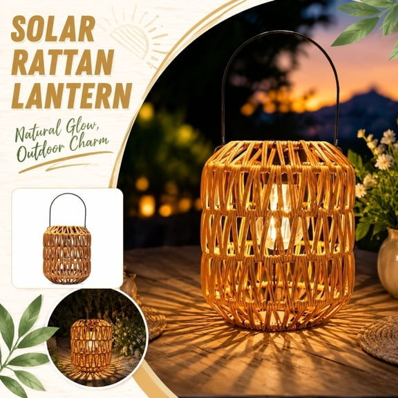 Solar Garden Landscape Light, Lamp Shade, Rattan Lamp, Boho Outdoor Decor, 8X6 Inch Hollow Weave Rattan Outdoor Lamp for Backyard, Camping Tent Area, and Lawn Ambient Lighting