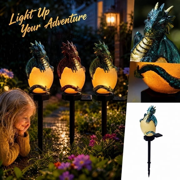 Solar Garden Light 18 Inch Hatching Dragon Egg Figurine Outdoor Solar Light Spooky Halloween Decor Waterproof Pathway Light for Yard Patio Lawn Green, 1 Pack