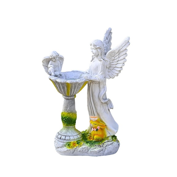 Solar Garden Light Angel Statue, Outdoor Solar Decor Cherub Yard Decoration, Garden Birdbath with Solar Powered Night Light, Weather Resistant Easter Spring Patio Ornament