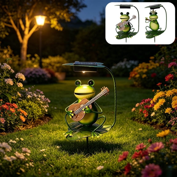 Solar Garden Light,Hand Forged Iron Frog Sculpture With Built In LED Source,Auto Night Activation Weatherproof Build For Flower Bed Pathway And Backyard Landscape Ornament(Green)