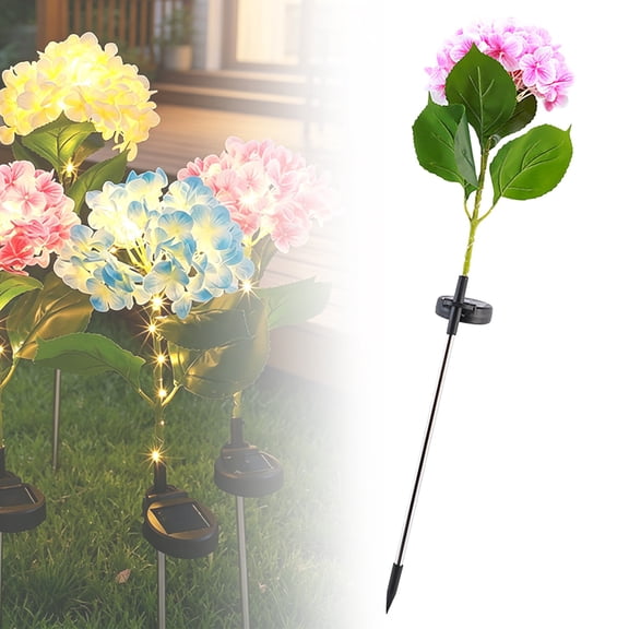 Solar Garden Light, Led Hydrangea Flower Lamp, Pink Artificial Hydrangea Swaying Tree Shaped Solar Pathway Light, Waterproof Adjustable Branches Outdoor Decor Lamp for Garden Patio Yard Decoration